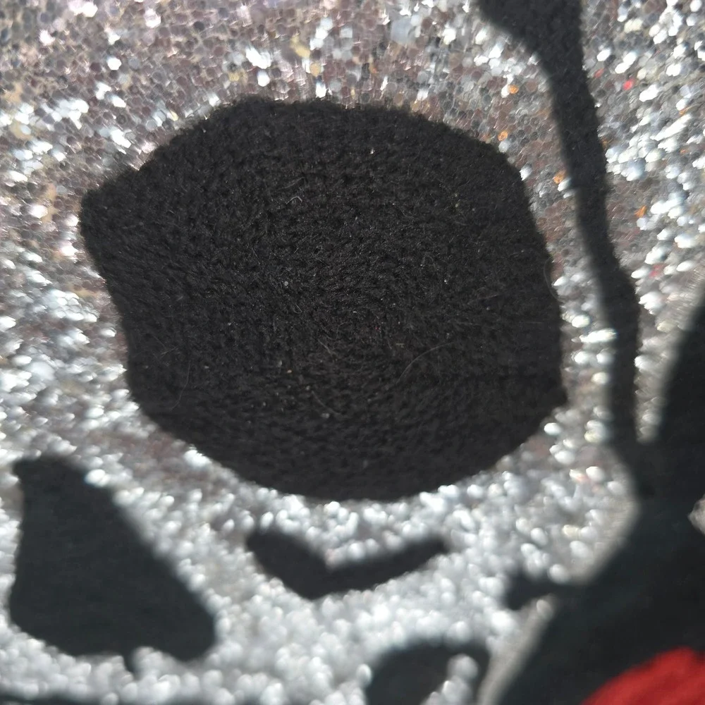 Crimson Gate Gothic Glitter Skull & Rose Embroidered Black Throw Pillow 18x18